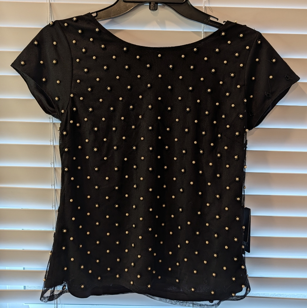 Adrianna Papell Black Top with Gold Accents
